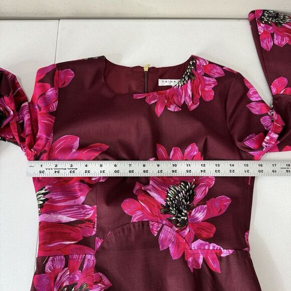 Trina Turk Womens Dress 2 Pink Splendid Floral Flare Sleeve Cocktail Romantic - Picture 9 of 16